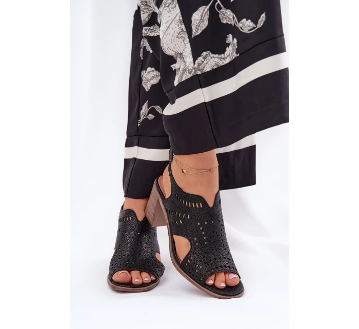Ażurowe Sandały Damskie Na Słupku Czarne Tosine Ażurowe Sandały Damskie Na Słupku Czarne Tosine