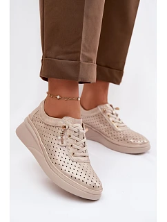 Kožené Ažurové Dámské Polobotky model 22074678 Zlaté - VINCEZA