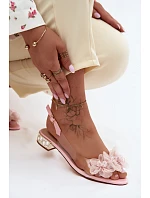 Průhledné sandály s krystaly a síťkovými květinami D&A MR61-9006 Růžové