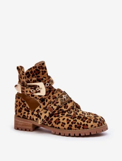 Lu Boo Zamszowe Botki Z Wycięciami Panterka Rock Girl