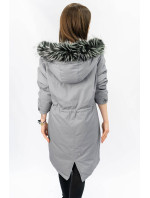 Šedá bavlnená dámska zimná bunda parka s prírodnou páperovou výplňou (7085)