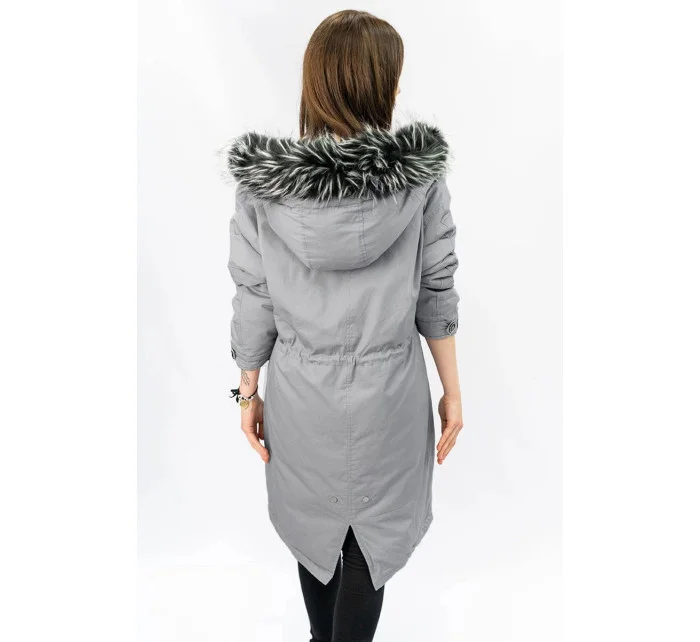 Dámska zimná bavlnená bunda s prírodným perím sivá (7085)