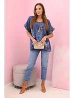 Dámská bavlněná košile s model 22020973 a květinami džínovina - K-Fashion