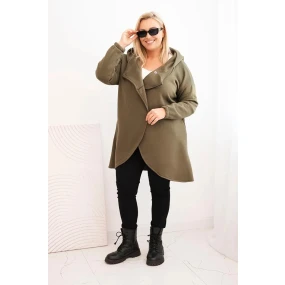 Dámská mikina Plus Size s kapucí a asymetrickým zipem khaki