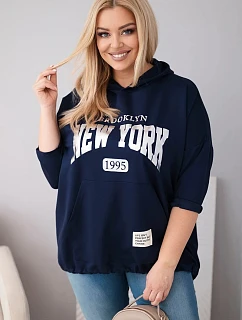 Dámska mikina Plus Size s kapucňou a klokaním vreckom tmavomodrá