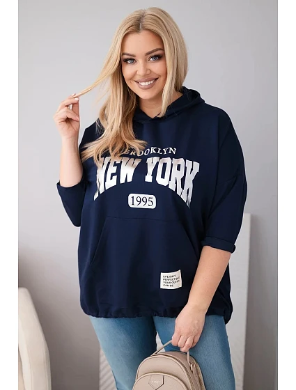 Dámska mikina Plus Size s kapucňou a klokaním vreckom tmavomodrá Dámska mikina Plus Size s kapucňou a klokaním vreckom tmavomodrá