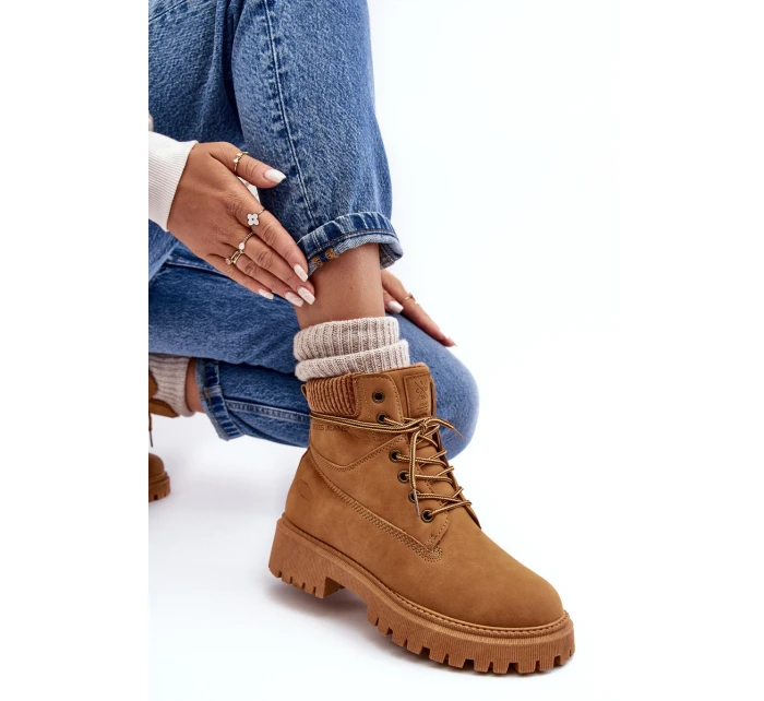 Damskie Ocieplane Trapery Camel Cross Jeans MM2R4011C