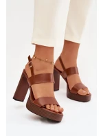 Dámské sandály na podpatku a platformě Eko kůže Camel model 21943444 - Boto