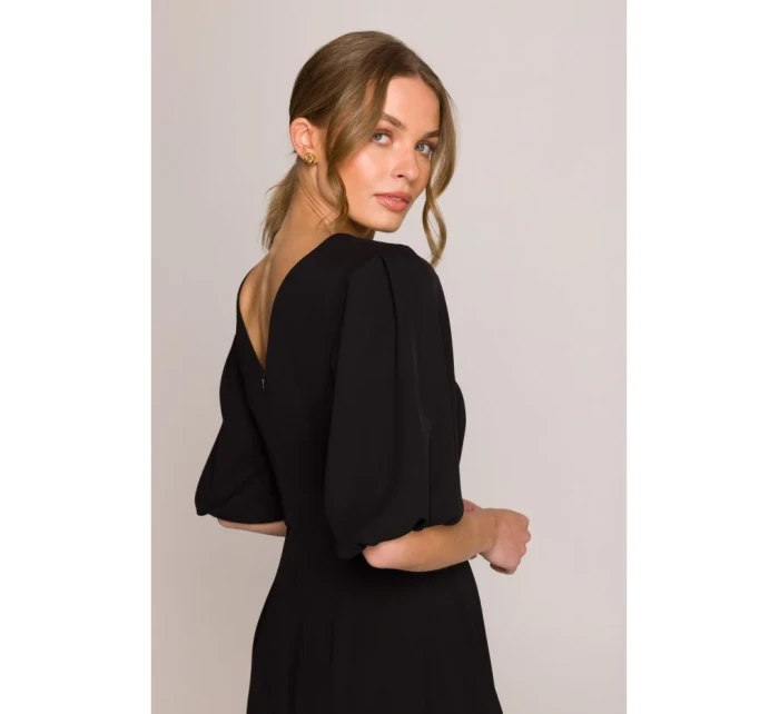 S399 Šaty s puzdrovými rukávmi - čierne