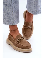 Dámske semišové mokasíny na podpätku s ozdobou D&A Brown Dámske semišové mokasíny na podpätku s ozdobou D&A Brown