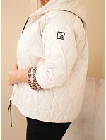 Dámská bunda Plus Size s kapucí a leopardím lemováním béžová světlá