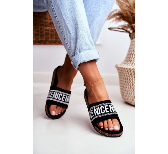 Klapki Na Korku Z Cyrkoniami Czarne Be Nice Klapki Na Korku Z Cyrkoniami Czarne Be Nice