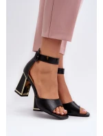 Elegantní černé dámské sandály na podpatku model 21657902 - EVENTO