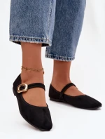 Baleríny s páskem a zlatým sponou Eko semišové Černé Adelora