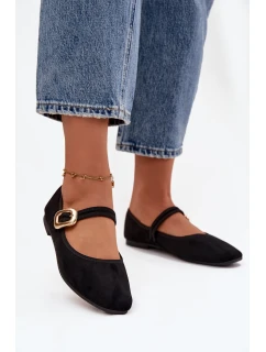 Baleríny s páskem a zlatým sponou Eko semišové Černé Adelora