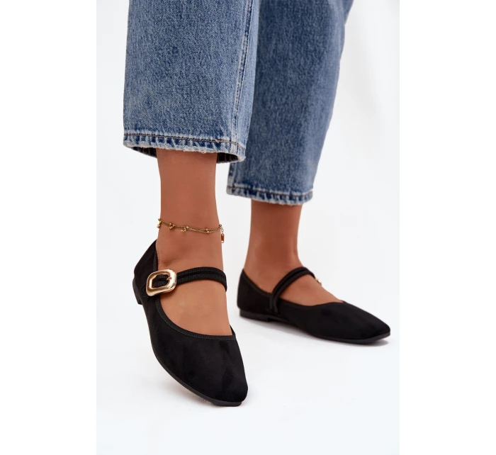 Baleríny s páskem a zlatým sponou Eko semišové Černé Adelora
