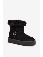 Dámské sněhule na platformě s přezkou a kožešinou Czarne model 21821891 - Boto Dámské sněhule na platformě s přezkou a kožešinou Czarne model 21821891 - Boto