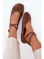 Semišové dámské baleríny Barefoot s pásky Zazoo 320 hnědé