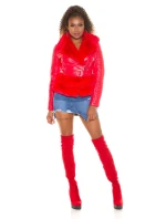 Dámská sexy kožená bunda s kožešinou Červená model 21041666 - In-style Fashion Dámská sexy kožená bunda s kožešinou Červená model 21041666 - In-style Fashion