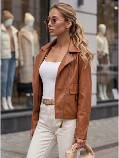 Dámska hnedá kožená bunda v štýle Ramones od FashionStreet TY5715