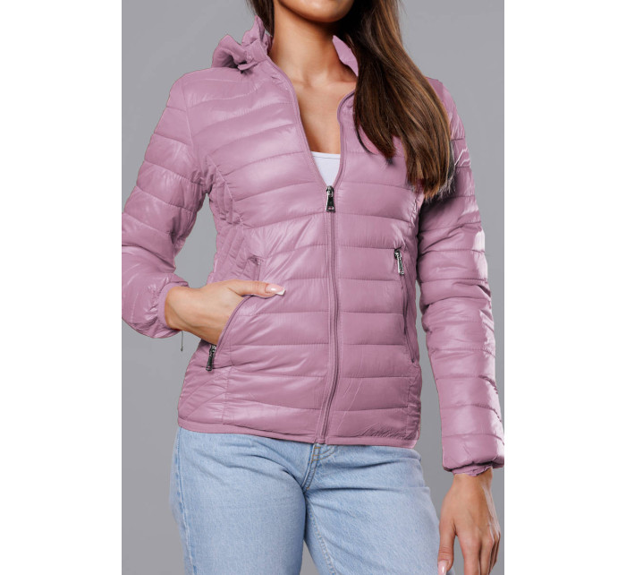 Ružová prešívaná dámska bunda s kapucňou (B0124-51)