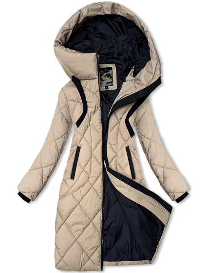 Béžová dámska prechodná bunda s kapucňou Libland (LD-7735)