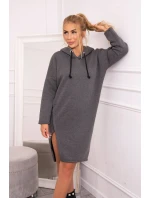 Šaty s kapucí a bočním rozparkem graphite melange Šaty s kapucí a bočním rozparkem graphite melange