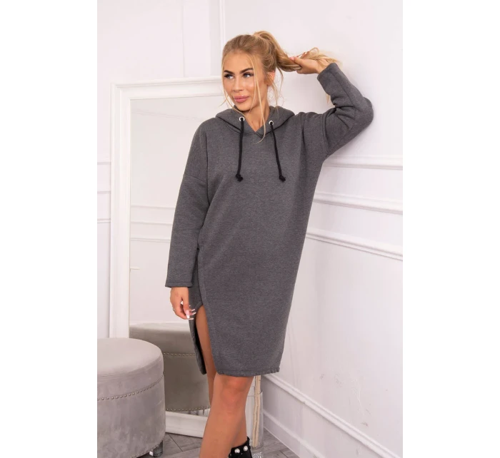 Šaty s kapucí a bočním rozparkem graphite melange Šaty s kapucí a bočním rozparkem graphite melange