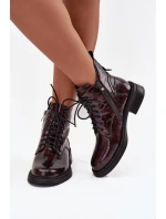 Lakované kožené dámské boty na klínu model 21713850 bordó - D&A