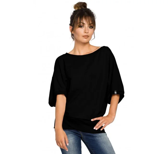 B048 Blúzka nadmernej veľkosti so zavinovacími detailmi - púdrová