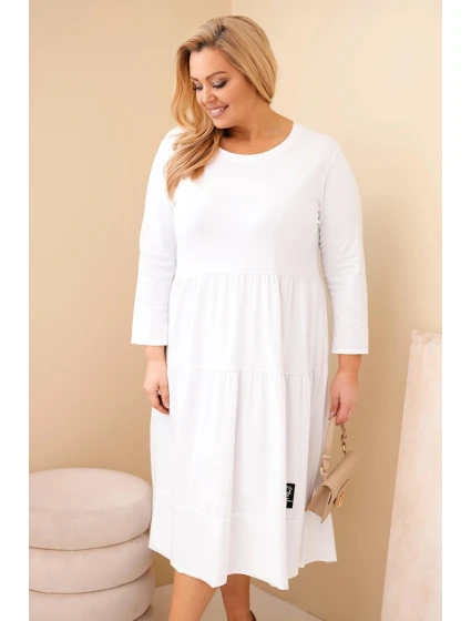 Dámske bavlnené šaty s volánmi a volánovými rukávmi v bielej farbe