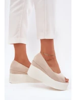 Sandały Damskie Na Koturnie I Platformie Jasnobeżowe Felyra Sandały Damskie Na Koturnie I Platformie Jasnobeżowe Felyra