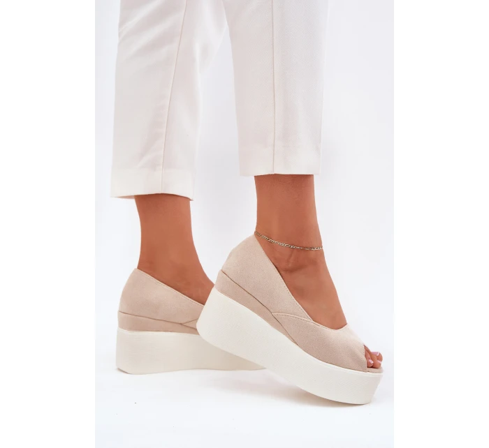 Sandały Damskie Na Koturnie I Platformie Jasnobeżowe Felyra Sandały Damskie Na Koturnie I Platformie Jasnobeżowe Felyra
