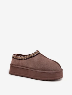 Niskie Zamszowe Śniegowce Damskie Z Haftem Na Platformie Vinceza 97960 Brązowe