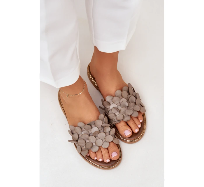 Dámské pantofle na plochém podpatku model 22014107 Taupe Zazoo - ZOiO Dámské pantofle na plochém podpatku model 22014107 Taupe Zazoo - ZOiO