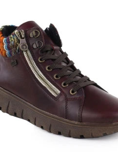 Dámska kožená trapper obuv Rieker N1305-35 vo vínovej farbe