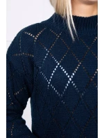 Svetr s polovičním rolákem a model 18745516 vzorem tmavě modrý - K-Fashion