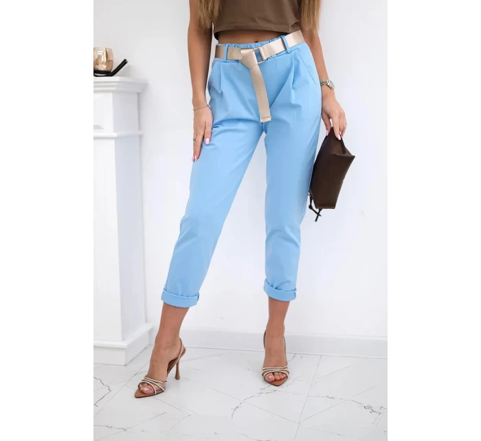 Kalhoty model 20823087 s páskem modrý - K-Fashion Kalhoty model 20823087 s páskem modrý - K-Fashion