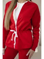 Dámska bavlnená súprava s pruhmi a sťahovacím lemom červená