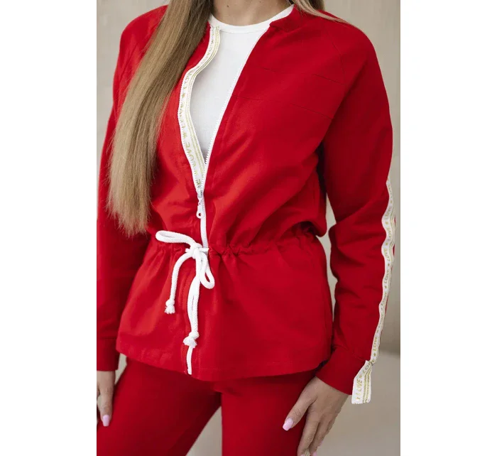 Dámska bavlnená súprava s pruhmi a sťahovacím lemom červená