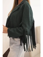 Dámska semišová bunda s okrajmi tmavozelená Dámska semišová bunda s okrajmi tmavozelená