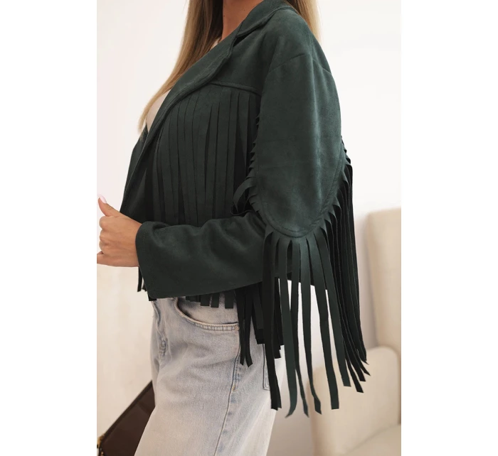 Dámska semišová bunda s okrajmi tmavozelená Dámska semišová bunda s okrajmi tmavozelená