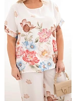 Dámsky plus size set z viskózy s geometrickou potlačou fuchsiovej farby