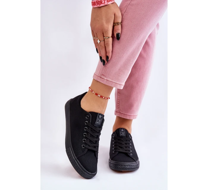 Damskie Wiązane Klasyczne Trampki Czarne Eleya