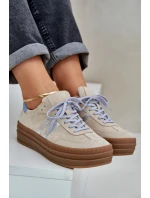 Zazoo N1068S4 Damskie Zamszowe Sneakersy Na Platformie Beżowe