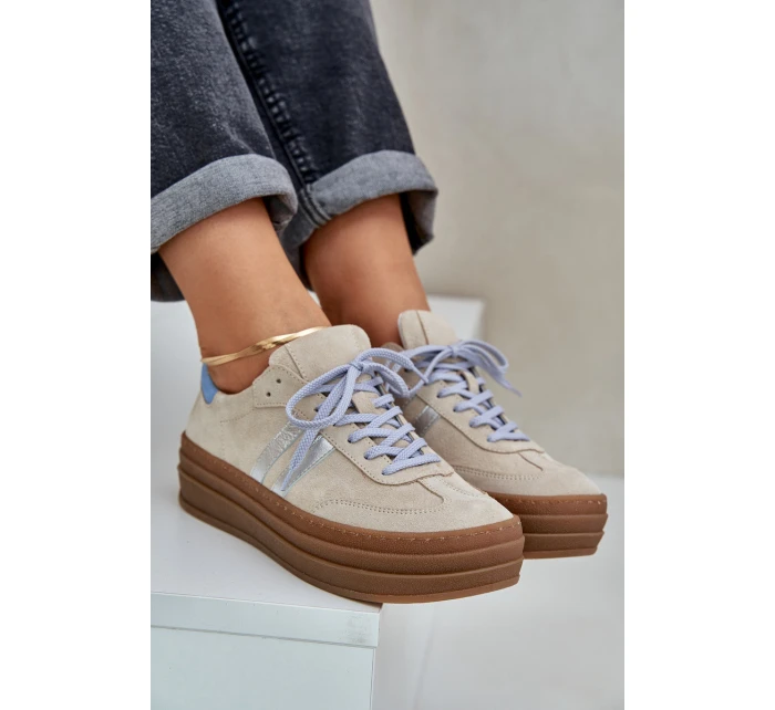 Zazoo N1068S4 Damskie Zamszowe Sneakersy Na Platformie Beżowe