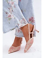 Sandály na podpatku s květinami Růžové Kelmira