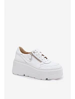 Kožené dámské tenisky na masivní platformě model 22130428 Bílé - Zazoo