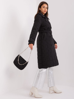 Čierna dlhá zimná bunda s opaskom
