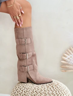 Topánky na podpätku s ohnutou holennou časťou a prackami Béžová Vamissa